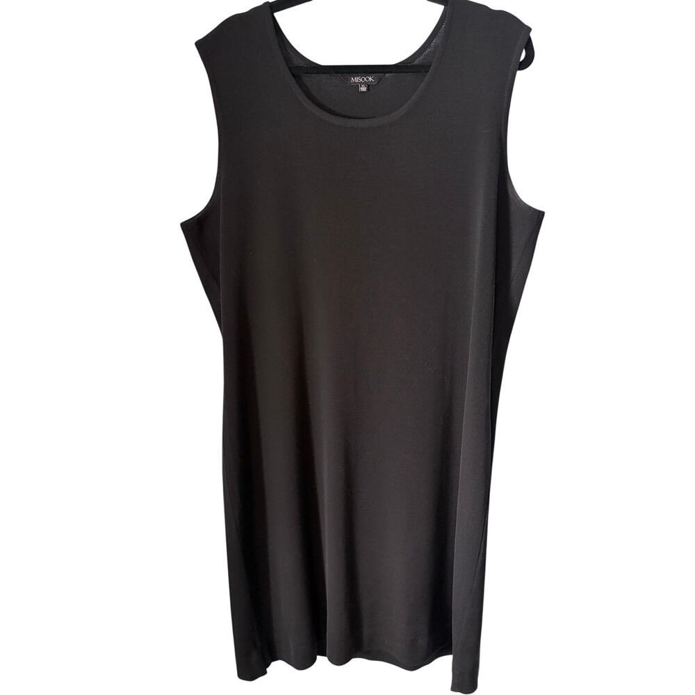 Misook Black Sleeveless Knit Sheath Dress XL Classic Career Stretch Minimalist